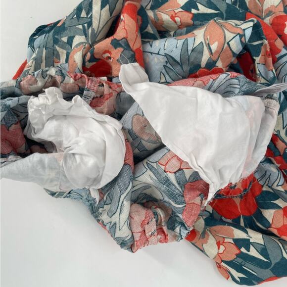 C&C CALIFORNIA Pants 100% Linen Large Floral Tropical Wide Leg Elastic Cropped - Picture 9 of 12